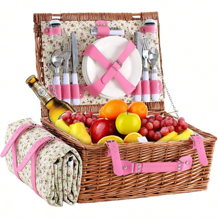 Wedding Hampers - Wicker Picnic Basket For 4 With