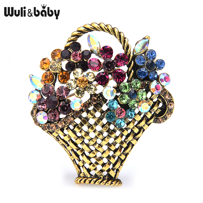 Wedding Hampers - Wuli&baby Rhinestone Flower Basket Brooches Women