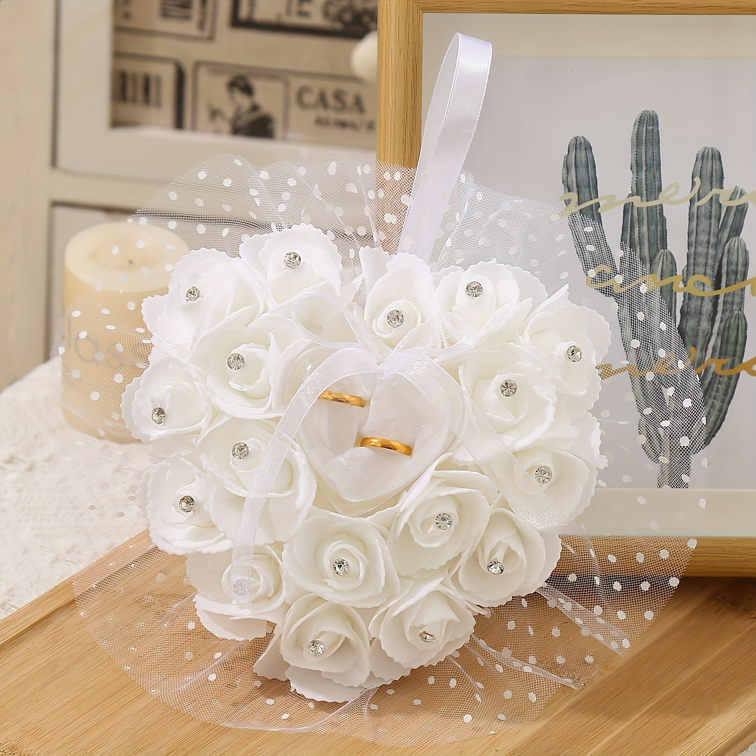 White Heart Wedding Ring Pillo – Ring Bearer Pillow recenzja i cena