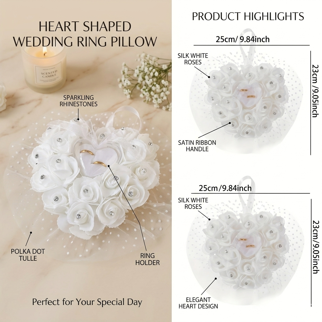 White Heart Wedding Ring Pillo – Ring Bearer Pillow recenzja i cena