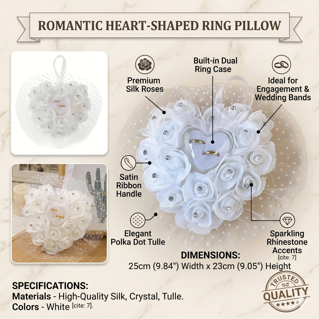 White Heart Wedding Ring Pillo – Ring Bearer Pillow recenzja i cena