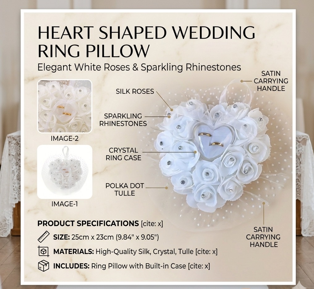 White Heart Wedding Ring Pillo – Ring Bearer Pillow recenzja i cena