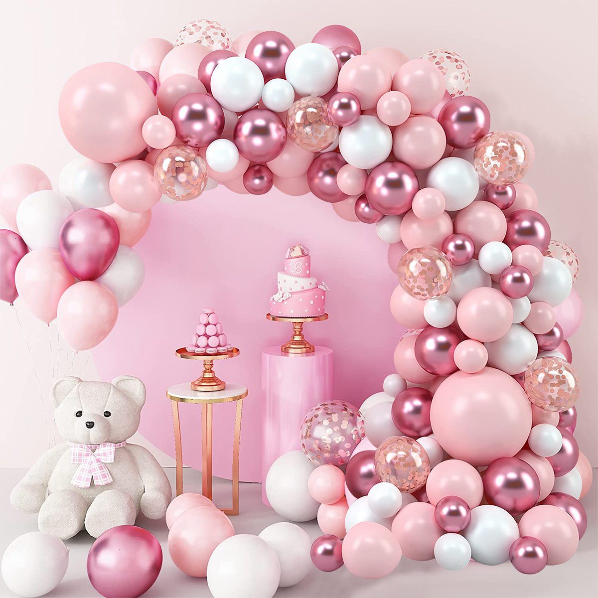 Pink Macaron Balloons Garland  – Wedding Day Supply Kit recenzja i cena
