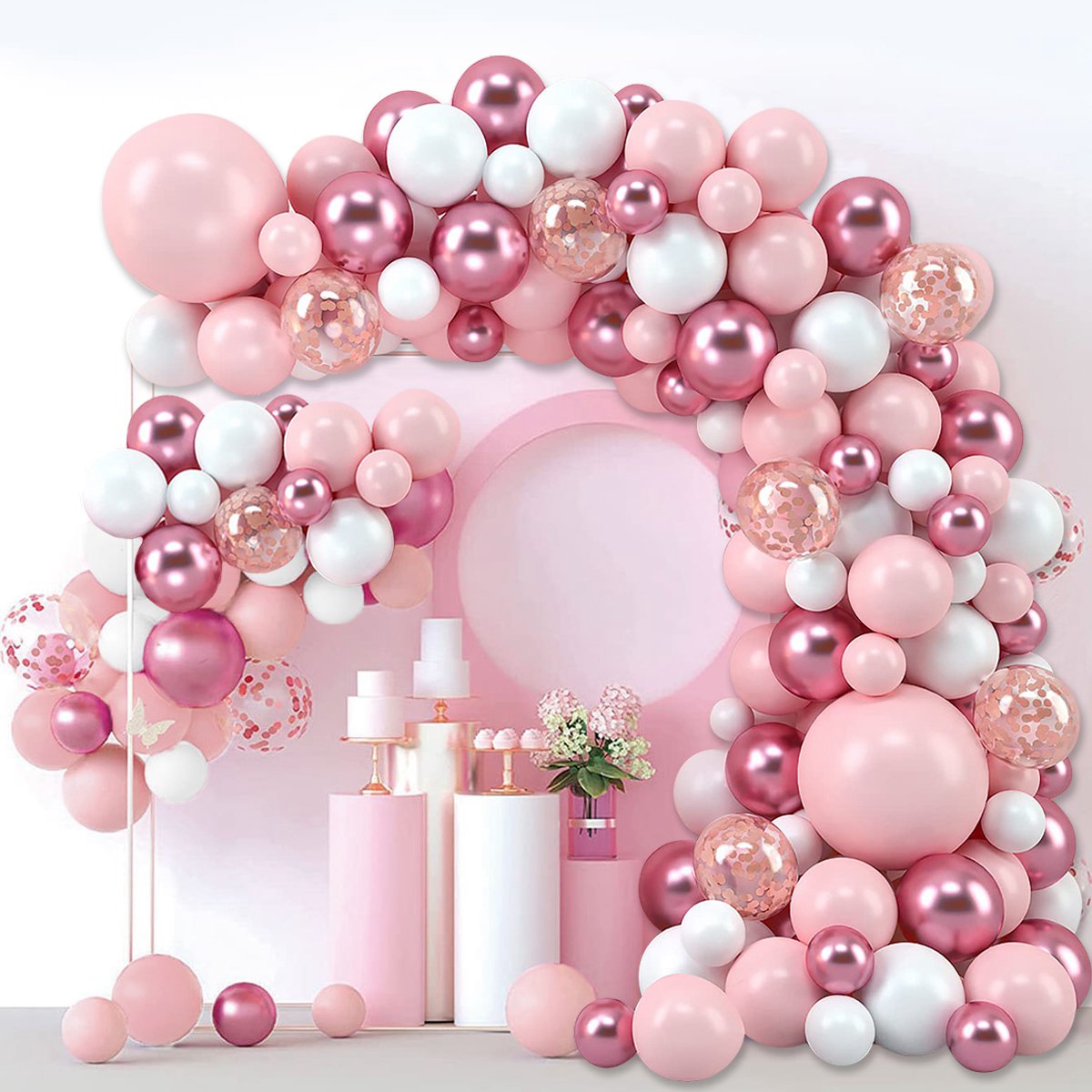 Pink Macaron Balloons Garland  – Wedding Day Supply Kit recenzja i cena