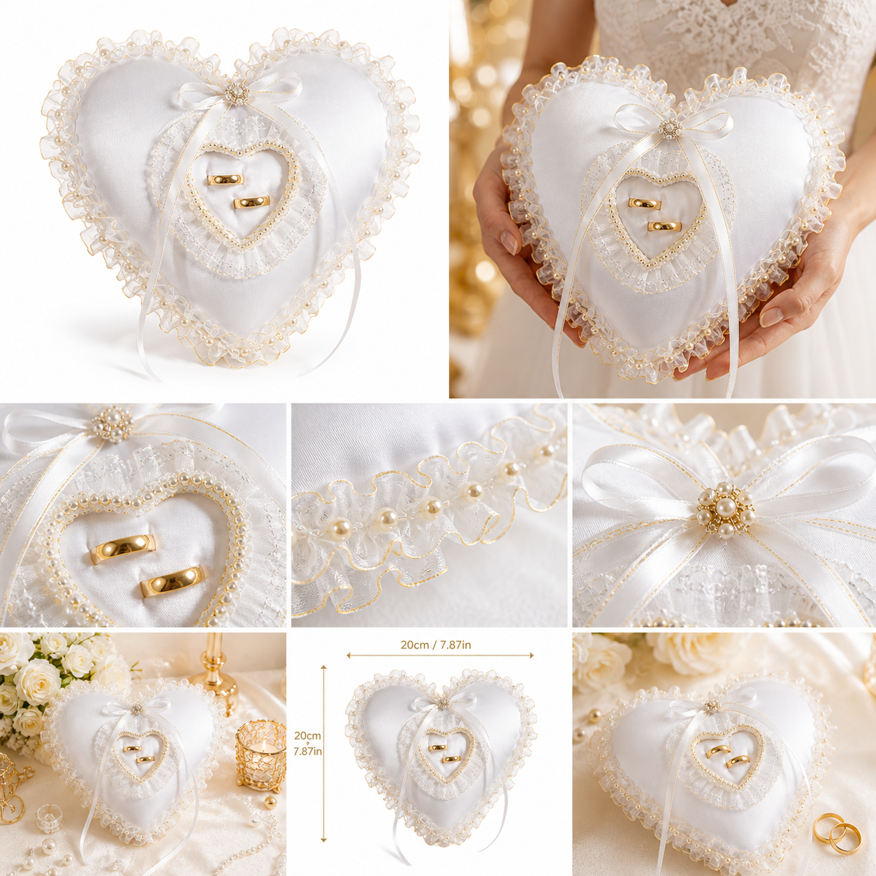 White Heart Shaped Wedding Rin – Ring Bearer Pillow recenzja i cena