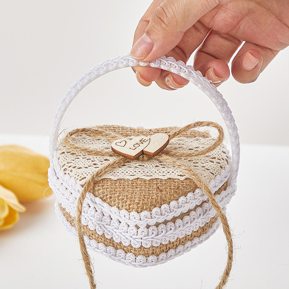 Vintage Heart Shape Burlap Lac – Ring Bearer Pillow recenzja i cena