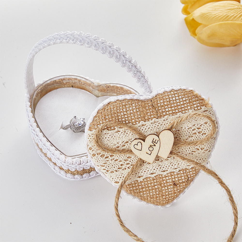 Vintage Heart Shape Burlap Lac – Ring Bearer Pillow recenzja i cena